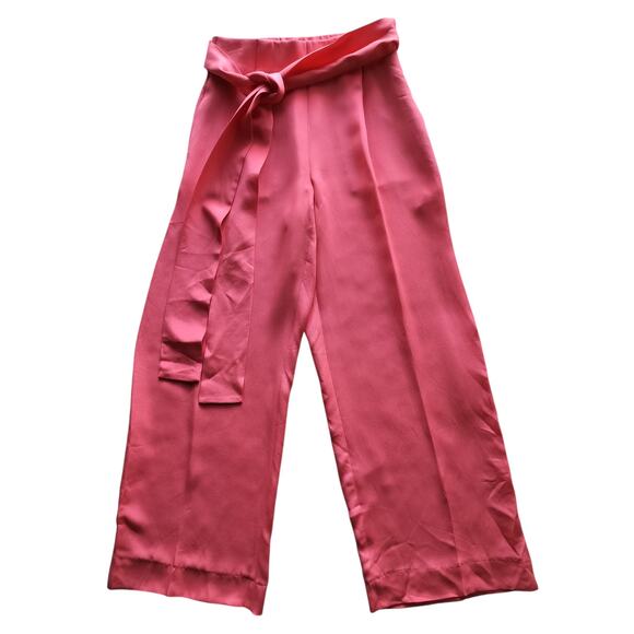 J.Crew Women's Coral Pink Silk Tie-Waist Wide Leg Pants Size 2 - Picture 1 of 12